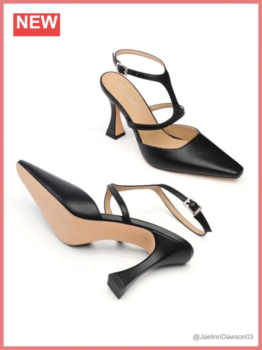 Women's Stiletto Slingback Heels Faux Leather Pointed Toe Buckle Ankle Strap